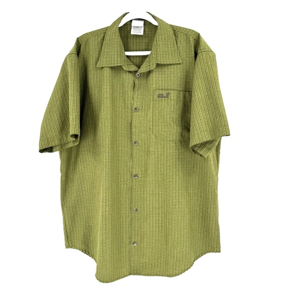 JACK WOLFSKIN Outdoor Men's Shirt 2XL Green Check Hiking Fishing Activewear Camp - Picture 1 of 8